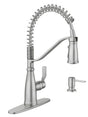 Moen Nolia 87886BZG Kitchen Faucet, 1.5 gpm, 1-Handle, 1, 3-Hole, Metal, Bronzed Gold, 4-Spray Function