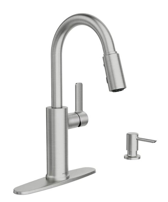 Moen Durani 87070 Series 87070SRS Pull-Down Kitchen Faucet, 1.5 gpm, 1-Handle, 1, 2, 3, 4-Faucet Hole, Metal