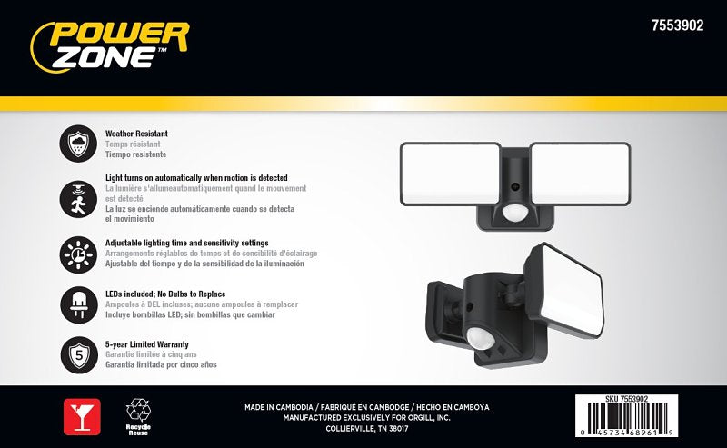 PowerZone CL-SLM1500AC-2HBK Motion Activated Security Light, 120 V, 18 W, LED Lamp, 1500 Lumens