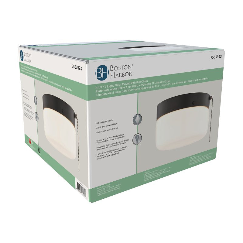 Boston Harbor OG24015 Ceiling Light, 120 V, 2-Lamp, CFL, Incandescent, LED Lamp, Metal Fixture, Matte Black Fixture