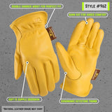 Wells Lamont 962-L Gloves, Men's, L, Keystone Thumb, Deerskin Leather, Gold/Yellow
