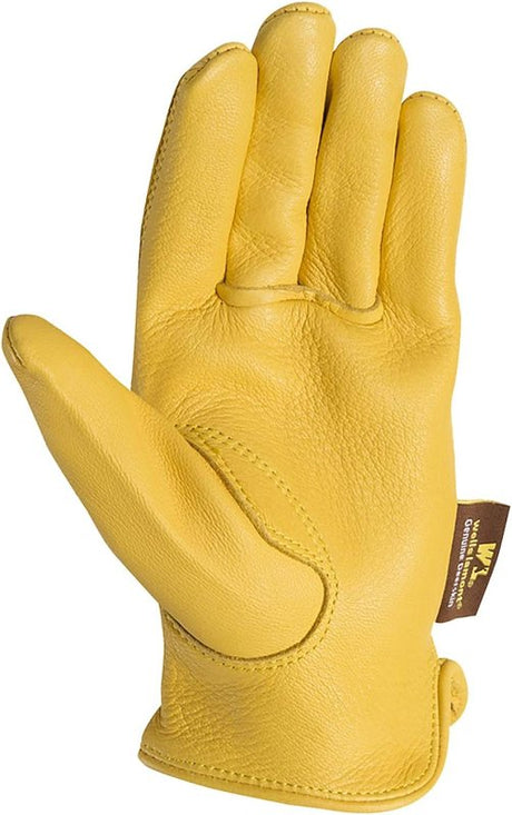 Wells Lamont 962-M Gloves, Men's, M, Keystone Thumb, Deerskin Leather, Gold/Yellow