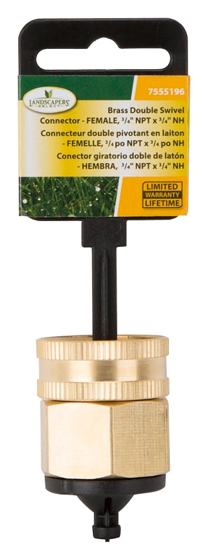 Landscapers Select GHADTRS-9 Swivel Hose Connector, 3/4 x 3/4 in, FNPT x FNH, Brass, Brass