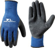 Wells Lamont 524L Work Gloves, Men's, L, Knit Cuff, Latex Coating, Cotton/Polyester Glove, Black/Blue