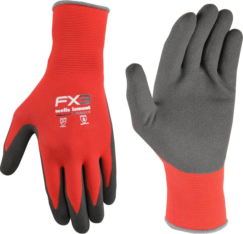 Wells Lamont FX3 Series 448-L Work Gloves, Breathable, Men's, L, Elastic Knit Wrist Cuff, Black/Gray