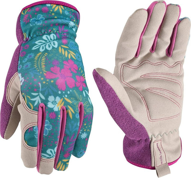 Wells Lamont 7753-M Gloves, High-Dexterity, Slip-On, Women's, M, Elastic Cuff, Leather/Spandex/Terry cloth, Multi-Color