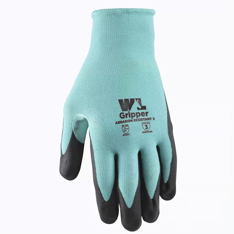 Wells Lamont 692-L-302 Gripper Grip Gloves, Women's, L, Saddle Thumb, Nitrile Coating, Nylon, Teal
