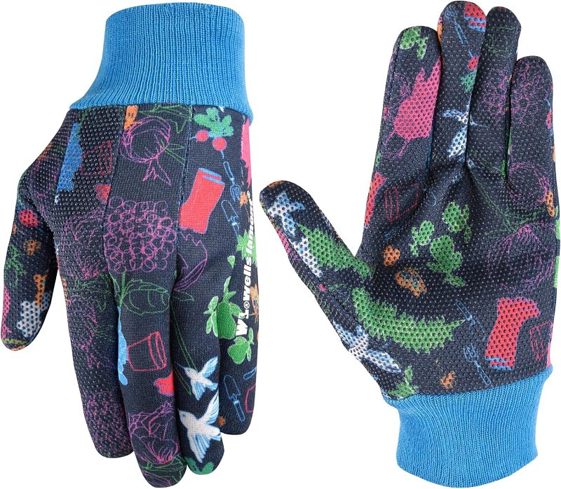 Wells Lamont 321M-990 Garden Gloves, Women's, M, Knit Cuff, RPET Fabric, Blue/Multi-Color