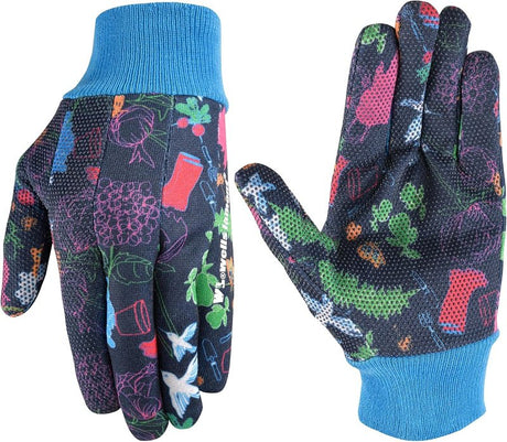 Wells Lamont 321M-990 Garden Gloves, Women's, M, Knit Cuff, RPET Fabric, Blue/Multi-Color