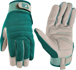 Wells Lamont 7754-M Gloves, High-Dexterity, Lightweight, Women's, M, Adjustable Wrist Strap Cuff, Gray/Green