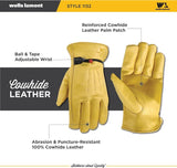 Wells Lamont 1140XX Gloves, Men's, XXL, Keystone Thumb, Ball and Tape Cuff, Leather, Brown
