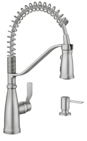 Moen Nolia 87886 Series 87886SRS Kitchen Faucet, 1.5 gpm, 1-Handle, 1, 3-Hole, Metal, Stainless, Lever Handle