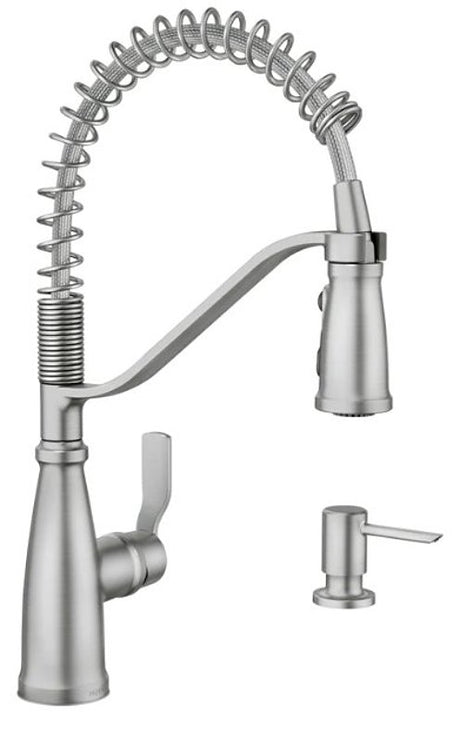 Moen Nolia 87886 Series 87886SRS Kitchen Faucet, 1.5 gpm, 1-Handle, 1, 3-Hole, Metal, Stainless, Lever Handle