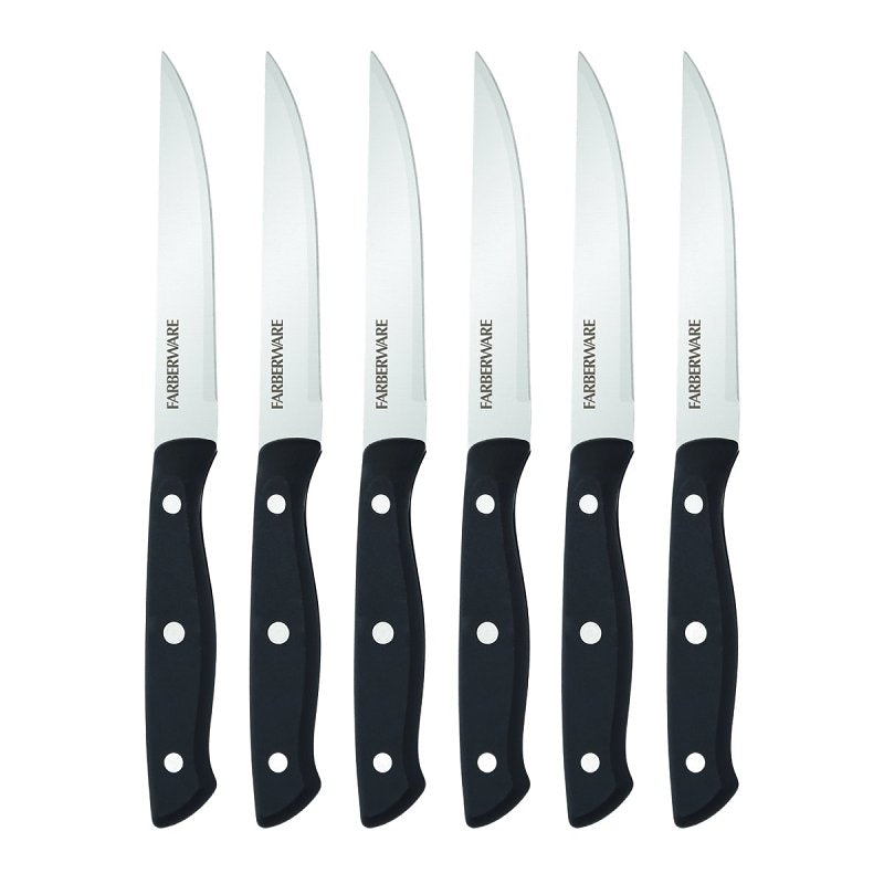 Farberware 5256192 Steak Knife Set, 4-1/2 in L Blade, Stainless Steel Blade, Black Handle, Plain Blade, Pack of 3