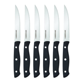 Farberware 5256192 Steak Knife Set, 4-1/2 in L Blade, Stainless Steel Blade, Black Handle, Plain Blade, Pack of 3