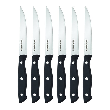 Farberware 5256192 Steak Knife Set, 4-1/2 in L Blade, Stainless Steel Blade, Black Handle, Plain Blade, Pack of 3