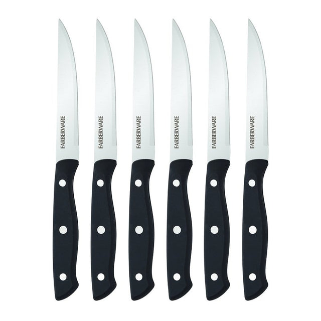 Farberware 5256192 Steak Knife Set, 4-1/2 in L Blade, Stainless Steel Blade, Black Handle, Plain Blade, Pack of 3