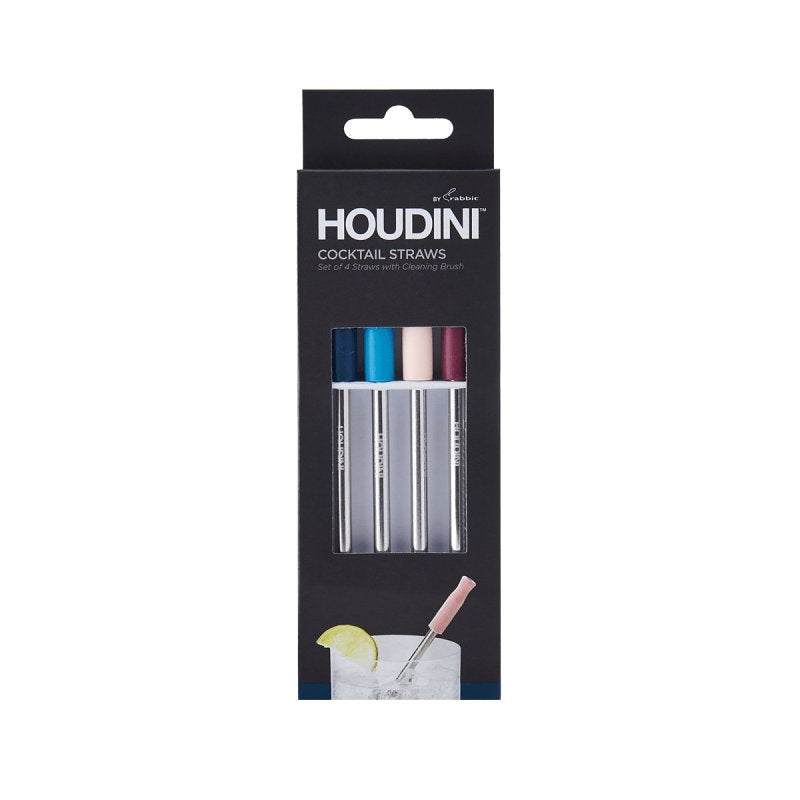Houdini 5273271 Cocktail Straw, 5-1/2 in L, Silicone/Stainless Steel, Pack of 6