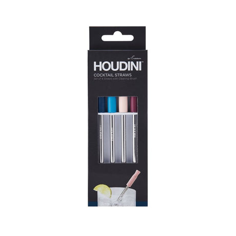 Houdini 5273271 Cocktail Straw, 5-1/2 in L, Silicone/Stainless Steel, Pack of 6