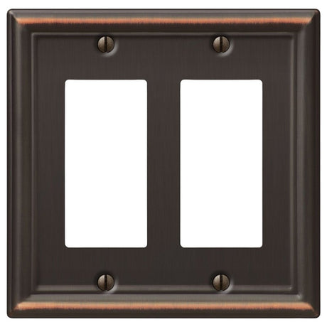 Amerelle Chelsea Series 149RRDB Wallplate, Rocker, 4-7/8 in L, 4-15/16 in W, 2-Gang, Steel, Aged Bronze