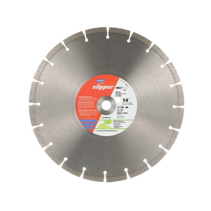Norton Clipper ValuPlus Series 70184684181 High-Speed Blade, 14 in Dia, 1 to 20 mm Arbor, Segmented Rim