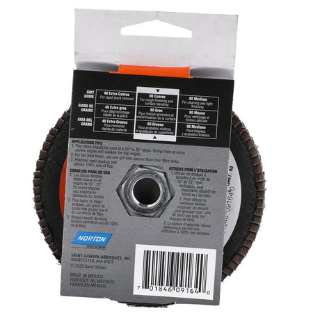 Norton Clipper 70184609164 Flap Disc, 4-1/2 in Dia, 5/8-11 Arbor, 60 Grit, Coarse, Zirconia Alumina Abrasive