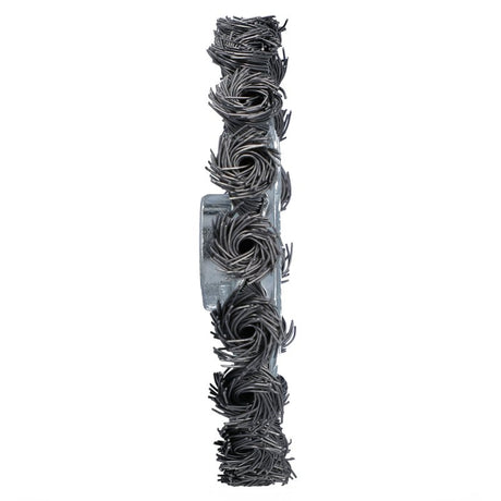Norton 70184609154 Wire Wheel Brush, 4 in Dia, 5/8 in Arbor/Shank, Knotted Bristle, 0.02 in Dia Bristle
