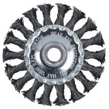 Norton 70184609154 Wire Wheel Brush, 4 in Dia, 5/8 in Arbor/Shank, Knotted Bristle, 0.02 in Dia Bristle