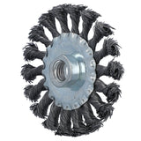 Norton 70184609154 Wire Wheel Brush, 4 in Dia, 5/8 in Arbor/Shank, Knotted Bristle, 0.02 in Dia Bristle