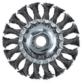Norton 70184609154 Wire Wheel Brush, 4 in Dia, 5/8 in Arbor/Shank, Knotted Bristle, 0.02 in Dia Bristle