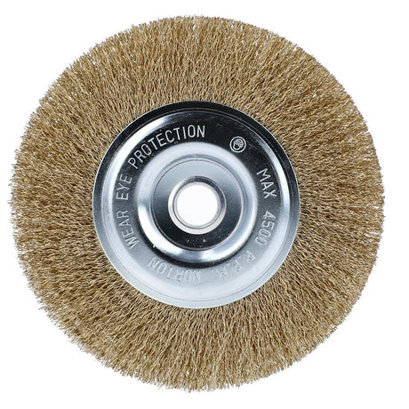 Norton 70184609161 Wire Wheel Brush, 6 in Dia, 1/2 in Arbor/Shank, Crimped Bristle, 0.012 in Dia Bristle