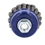 Norton 70184609150 Wire Cup Brush, 3 in Dia, 5/8 in Arbor/Shank, Knotted Bristle, 0.012 in Dia Bristle