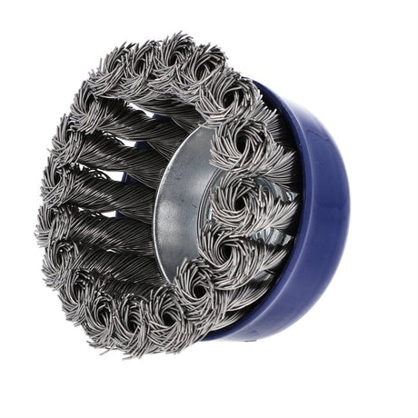 Norton 70184609150 Wire Cup Brush, 3 in Dia, 5/8 in Arbor/Shank, Knotted Bristle, 0.012 in Dia Bristle