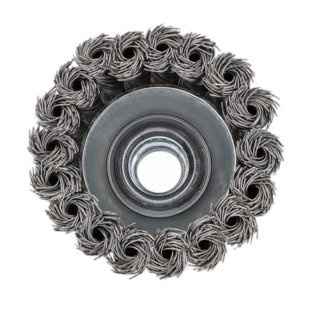 Norton 70184609150 Wire Cup Brush, 3 in Dia, 5/8 in Arbor/Shank, Knotted Bristle, 0.012 in Dia Bristle