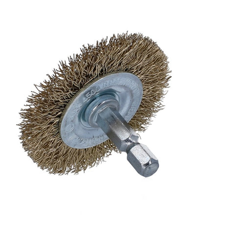 Norton 70184609160 Wire Wheel Brush, 2 in Dia, 1/4 in Arbor/Shank, Crimped Bristle, 0.012 in Dia Bristle