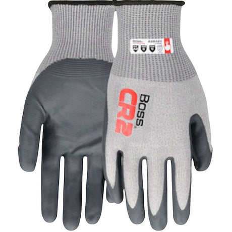 Boss CR2 B35024-M Cut-Resistant Gloves, M, Elastic Knit Wrist Cuff, Nitrile Coating, Nylon, Gray