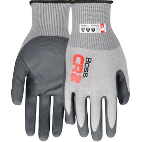 Boss CR2 B35024-XL Cut-Resistant Gloves, XL, Elastic Knit Wrist Cuff, Nitrile Coating, Nylon, Gray