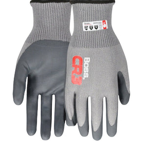 Boss CR3 B35034-L Cut-Resistant Gloves, L, Elastic Cuff, Nitrile Coating, Nylon, Dark Gray