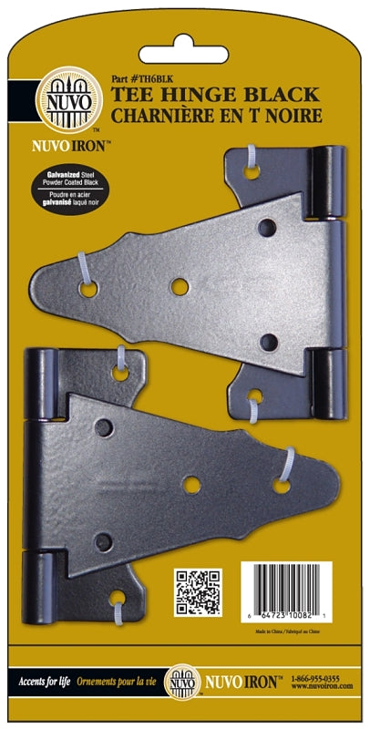 Nuvo Iron TH6BLK Tee Hinge, 6 in H Frame Leaf, Galvanized Steel