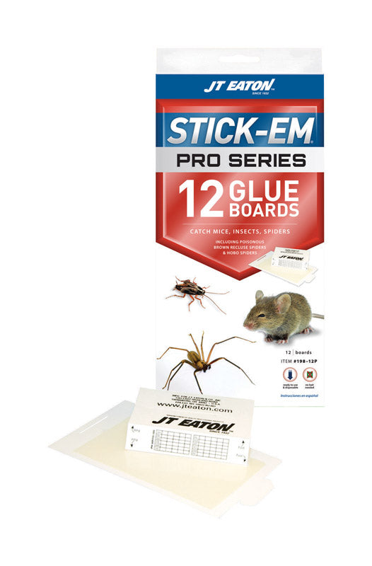 JT Eaton Stick-Em Pro Series Small Glue Board Trap For Insects/Mice/Spiders 12 pk, Pack of 12