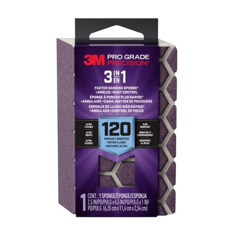Pro Grade Precision DCDA120-PGP-1T 3-in-1 Sanding Sponge, 2-1/2 in L, 4-1/2 in W, 120 Grit, Medium
