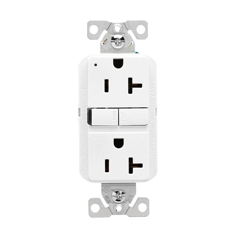 Eaton GF20W-BX-L Receptacle, 125 V, 20 A, NEMA: 5-20R, GFCI Socket, Back, Side Wiring, White, Pack of 10