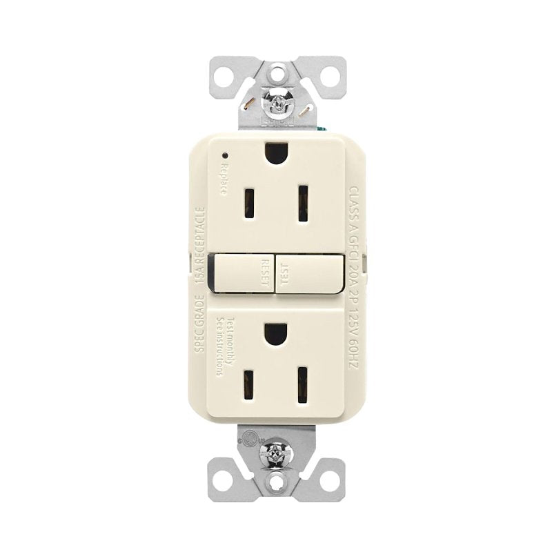 Eaton GF15LA-BX-L Receptacle, 125 V, 15 A, NEMA: 5-15R, GFCI Socket, Back, Side Wiring, Light Almond, Pack of 10
