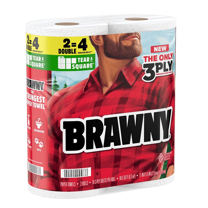 Brawny Tear-A-Square 44573 Paper Towel Roll, 3-Ply, Pack of 12