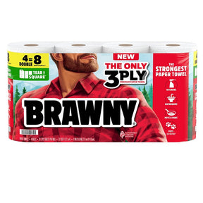 Brawny Tear-A-Square 44579 Paper Towel Roll, 3-Ply, Pack of 6
