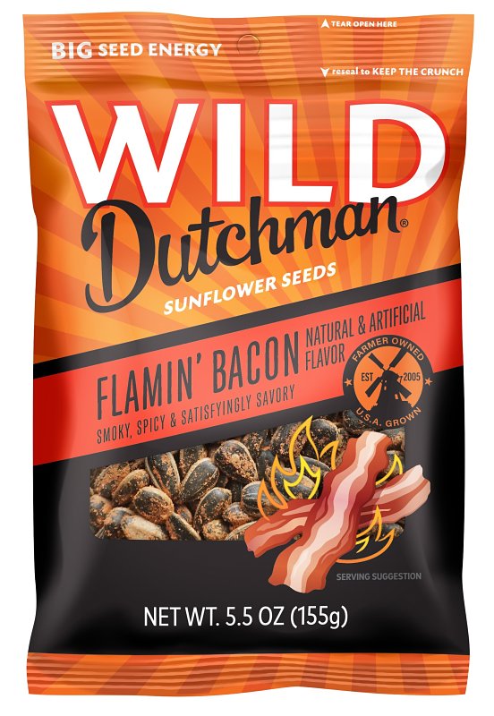 WILD Dutchman 509 Roasted Sunflower Seed, Flamin Bacon, 5.5 oz Bag, Pack of 12