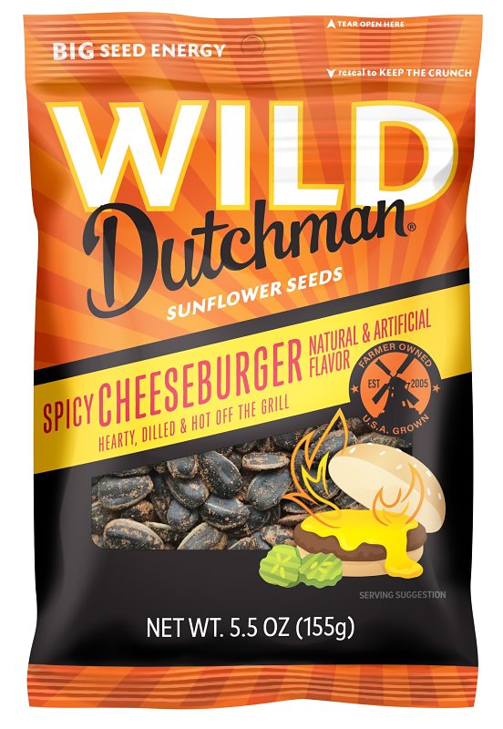 WILD Dutchman 518 Roasted Sunflower Seed, Spicy Cheeseburger, 5.5 oz Bag, Pack of 12