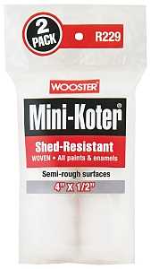 Wooster R229-4 Mini Roller Cover, 1/2 in Thick Nap, 4 in L, Fabric, 2/PK