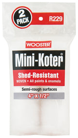 Wooster R229-4 Mini Roller Cover, 1/2 in Thick Nap, 4 in L, Fabric, 2/PK