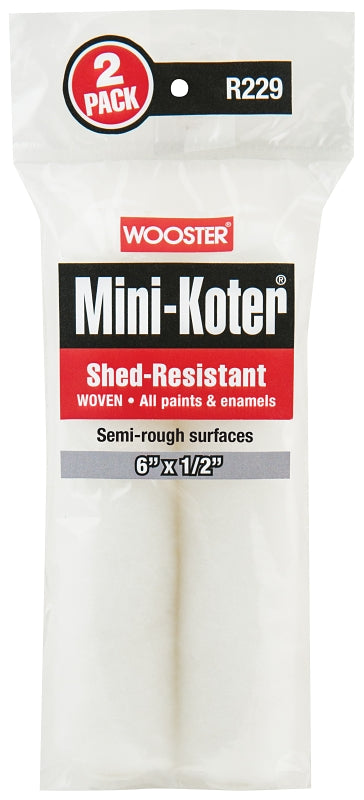 Wooster R229-6 Mini Roller Cover, 1/2 in Thick Nap, 6 in L, Fabric, 2/PK
